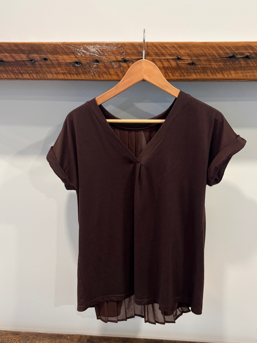 Mixed Media Inverted Pleat Back Chiffon Blouse Plum Size S